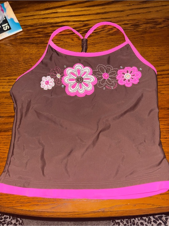 ZeroXposur Other - Vintage Y2K Kids Brown & Pink Floral Tankini Top Size 16